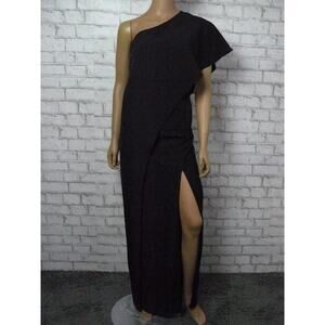 $249 Betsy & Adam Black Drape Panel Vented Skirt Sheath Gown 2 NEW B862
